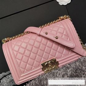 Chanel Iridescent Quilted Grained Leather Classic Medium Boy Flap Bag Pink/Gold 2019 (FM-9061535)