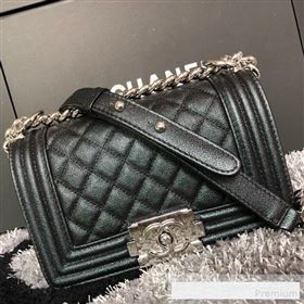 Chanel Iridescent Quilted Grained Leather Classic Small Boy Flap Bag Black/Silver 2019 (FM-9061536)