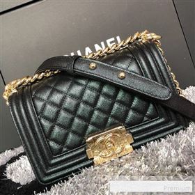 Chanel Iridescent Quilted Grained Leather Classic Small Boy Flap Bag Black/Gold 2019 (FM-9061537)