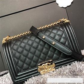 Chanel Iridescent Quilted Grained Leather Classic Medium Boy Flap Bag Black/Gold 2019 (FM-9061539)