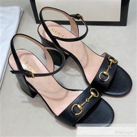 Gucci Leather Horsebit Mid-heel Sandals Black 2019 (DLY-9062134)