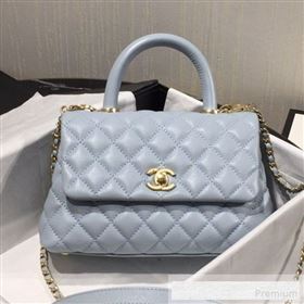 Chanel Small Grained Quilted Calfskin Coco Handle Flap Bag Light Blue 2019 (AFEI-9053018)