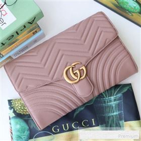 Gucci GG Marmont Chevron Leather Clutch 498079 Pink 2019 (DLH-9061721)