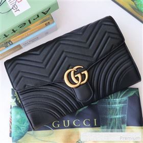 Gucci GG Marmont Chevron Leather Clutch 498079 Black 2019 (DLH-9061722)