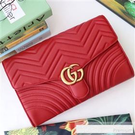 Gucci GG Marmont Chevron Leather Clutch 498079 Red 2019 (DLH-9061723)