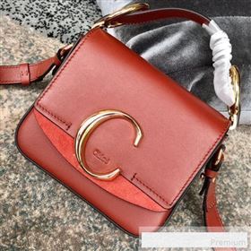 Chloe Shiny & Suede Calfskin Mini Top Handle Bag Dark Red 2019 (JIND-9061750)