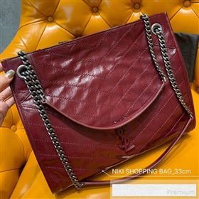 Saint Laurent Niki Medium Shopping Bag in Crinkled Vintage Leather 577999 Burgundy 2019 (WMJ-9061755)