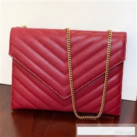 Saint Laurent Double Tribeca Chain Wallet WOC in Grain Embossed Aged Leather 569267 Red 2019 (KTS-9061759)