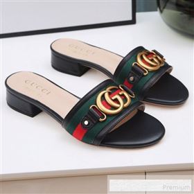 Gucci GG Web Flat Slide Sandals Black 2019 (ANDI-9061850)