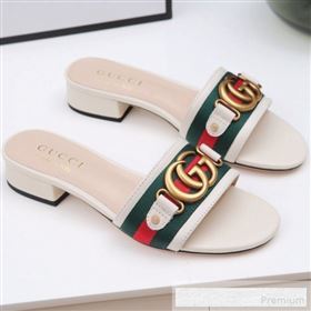 Gucci GG Web Flat Slide Sandals White 2019 (ANDI-9061851)