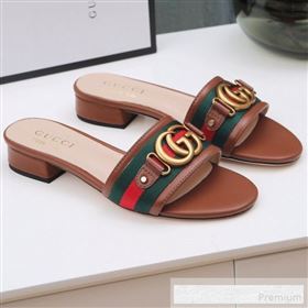 Gucci GG Web Flat Slide Sandals Brown 2019 (ANDI-9061852)
