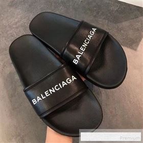 Balenciaga Flat Balenciaga Logo Pool Slide Sandals Black 2019(For Women and Men) (EM-9061871)