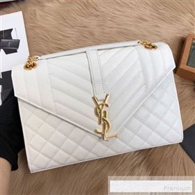 Saint Laurent Envelope Medium Flap Shoulder Bag in Matelasse Grain Leather 487206 White 2019 (KTS-9062104)