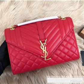 Saint Laurent Envelope Medium Flap Shoulder Bag in Matelasse Grain Leather 487206 Red 2019 (KTS-9062105)