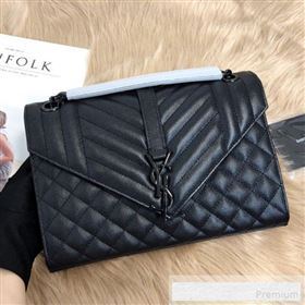 Saint Laurent Envelope Medium Flap Shoulder Bag in Matelasse Grain Leather 487206 All Black 2019 (KTS-9062106)