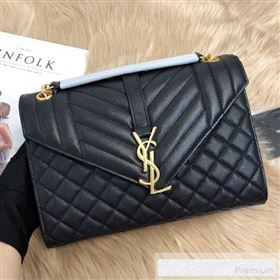 Saint Laurent Envelope Medium Flap Shoulder Bag in Matelasse Grain Leather 487206 Black/Gold 2019 (KTS-9062108)