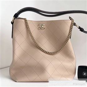 Chanel Quilted Leather Bucket Bag with Striped Fabric Side AS0666 Nude 2019 (YD-9062008)