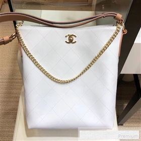Chanel Quilted Leather Bucket Bag with Striped Fabric Side AS0666 White 2019 (AMY-9062009)