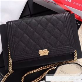 Chanel Grained Leather Boy WOC Chanel Wallet on Chain A81969 Black 2019 (FM-9062020)
