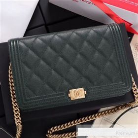 Chanel Grained Leather Boy WOC Chanel Wallet on Chain A81969 Dark Green 2019 (FM-9062021)