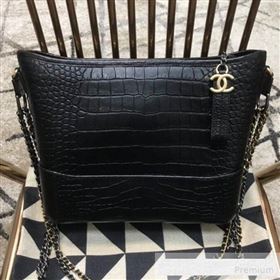 Chanel Crocodile Embossed Calfskin Gabrielle Medium Hobo Bag AS0866 Black 2019 (JDH-9062402)