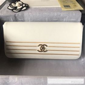 Chanel Grained Calfskin Stripes Long Flap Clutch White 2019 (SSZ-9062404)