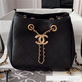 Chanel Mini Quilted Lambskin Drawstring Bucket Bag Black 2019 (BLWX-9062413)