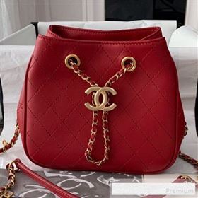 Chanel Mini Quilted Lambskin Drawstring Bucket Bag Red 2019 (BLWX-9062412)