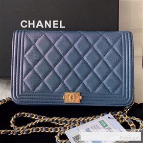 Chanel Iridescent Grained Calfskin Boy Wallet On Chain WOC A80287 Blue 2019 (BLWX-9062409)