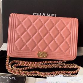 Chanel Iridescent Grained Calfskin Boy Wallet On Chain WOC A80287 Pink 2019 (BLWX-9062408)