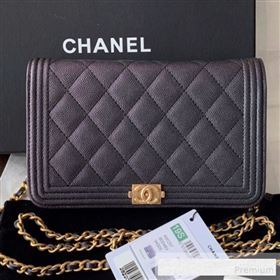 Chanel Iridescent Grained Calfskin Boy Wallet On Chain WOC A80287 Black 2019 (BLWX-9062410)