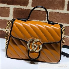 Gucci GG Diagonal Marmont Leather Mini Top Handle Bag 583571 Cognac Brown 2019 (DLH-9062418)