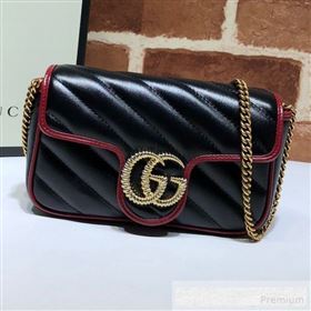 Gucci GG Diagonal Marmont Super Mini Bag 574969 Black 2019 (DLH-9062422)