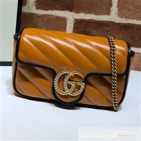 Gucci GG Diagonal Marmont Super Mini Bag 574969 Cognac Brown 2019 (DLH-9062421)