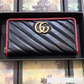 Gucci GG Diagonal Marmont Zip Around Wallet ‎573810 Black (BLWX-9062424)