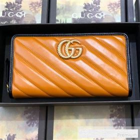 Gucci GG Diagonal Marmont Zip Around Wallet ‎573810 Cognac Brown (BLWX-9062423)