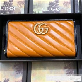 Gucci GG Diagonal Marmont Zip Around Wallet ‎573810 Cognac Brown   (BLWX-9062423)