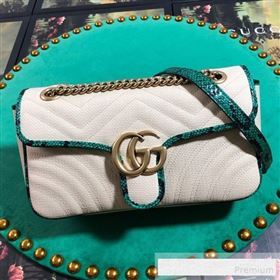 Gucci GG Marmont Raffia Small Shoulder Bag ‎with Snakeskin Trim 443497 White/Green 2019 (BLWX-9062425)