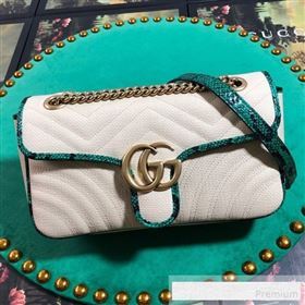 Gucci GG Marmont Raffia Small Shoulder Bag ‎with Snakeskin Trim 443497 White/Green 2019 (BLWX-9062425)