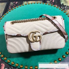 Gucci GG Marmont Raffia Small Shoulder Bag ‎with Snakeskin Trim 443497 White/Brown 2019 (BLWX-9062426)