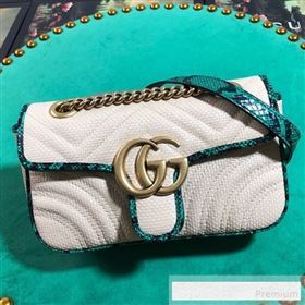 Gucci GG Marmont Raffia Mini Shoulder Bag ‎with Snakeskin Trim ‎446744 White/Green 2019 (BLWX-9062427)