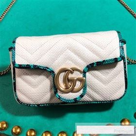 Gucci GG Marmont Raffia Super Mini Shoulder Bag ‎with Snakeskin Trim ‎476433 White/Green 2019 (BLWX-9062429)