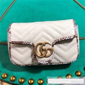 Gucci GG Marmont Raffia Super Mini Shoulder Bag ‎with Snakeskin Trim ‎476433 White/Brown 2019 (BLWX-9062430)