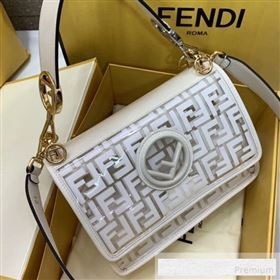 Fendi Transparent FF Medium 25cm Kan I Flap Bag White 2019 (AFEI-9062442)