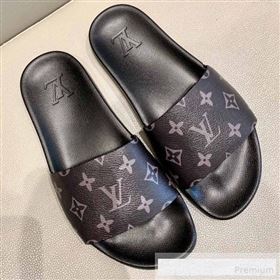 Louis Vuitton Monogram Canvas Flat Slide Sandals Dark Blue 2019(For Women and Men) (DLY-9062518)