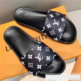 Louis Vuitton Monogram Canvas Flat Slide Sandals Black 2019(For Women and Men) (DLY-9062519)