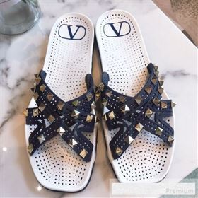 Valentino Flat Slide Sandals with Crossover Straps Blue 2019 (HQG-9062529)