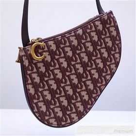 Dior Saddle Zipped Clutch in Burgundy Oblique Jacquard Canvas 2019 (BINF-9062745)