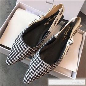 Dior JAdior Houndstooth Fabric Slingback Flat Pump Black/White 2019 (EM-9062804)