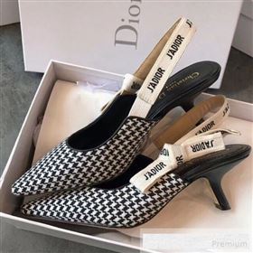 Dior JAdior Houndstooth Fabric Slingback Mid-Heel Pump Black/White 2019 (EM-9062803)